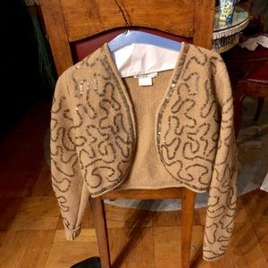 DKNY tan wool sequined jacket. Good for Fall.